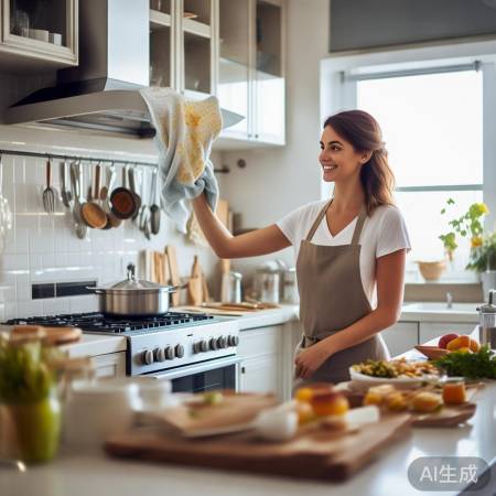 “清洁油烟机,防油渍累积”