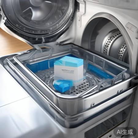 “打开洗衣机盖,放置粉盒”
