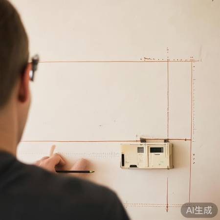 测量墙面位置,标记挂架点